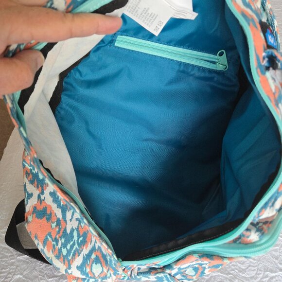 Kavu Rope Sling Bag Canvas Coral & Turquoise Ikat Print Adjustable Strap Pockets - Picture 6 of 8